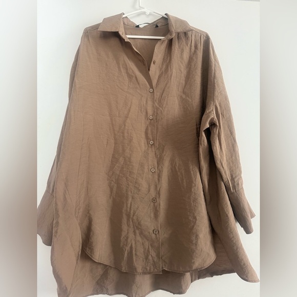 Zara Oversized Baggy Flowy Button Lagenlook Down Shirt Size M - Picture 1 of 4